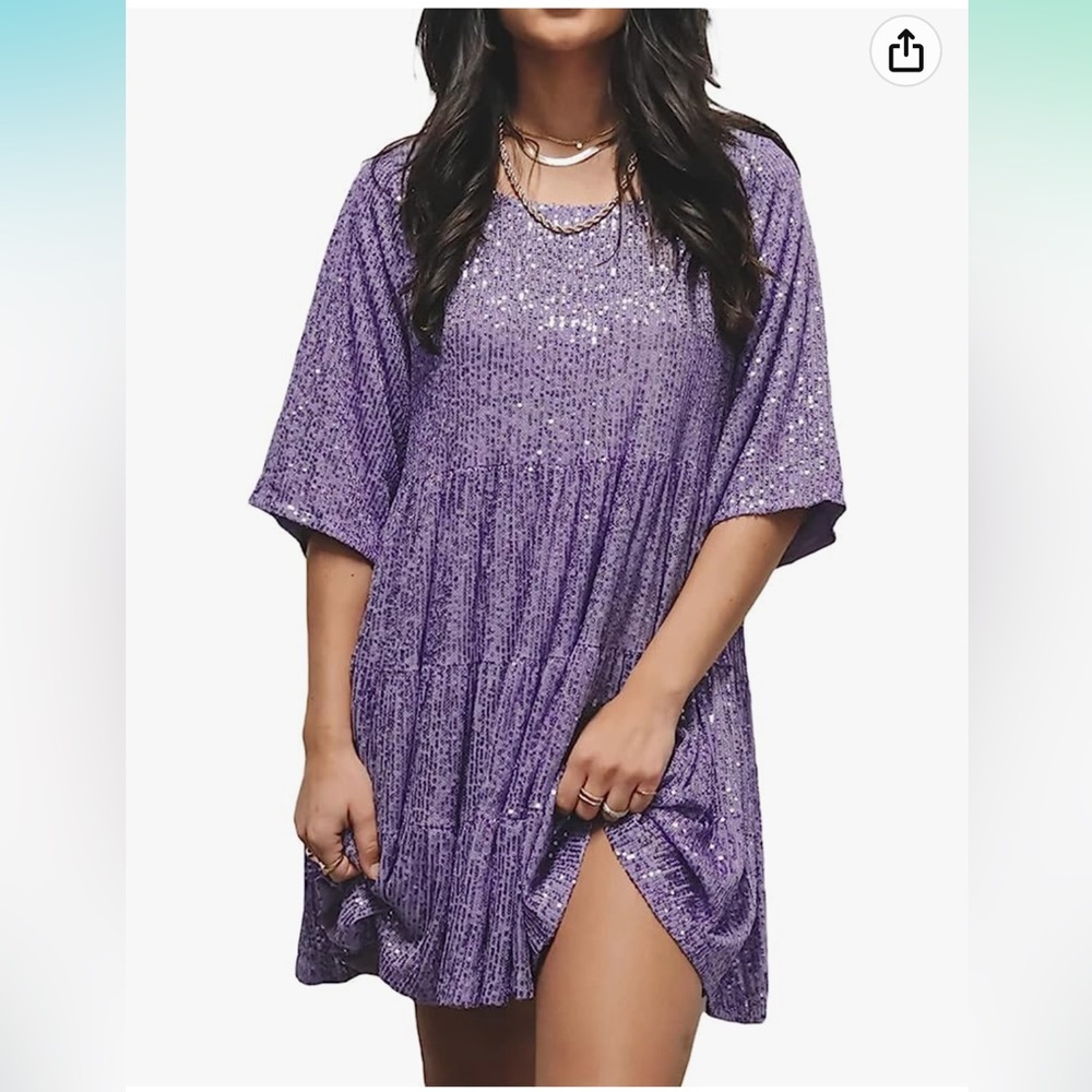 Brand New Amazon Purple Sequin Babydoll Dress